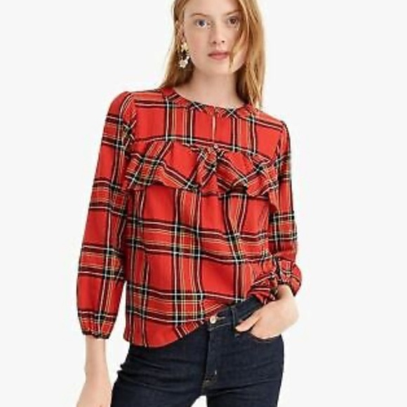 J. Crew Tops - J.Crew Ruffle Plaid Top